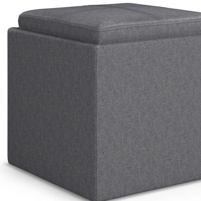 17" Slate Gray Linen Cube Ottoman With Storage