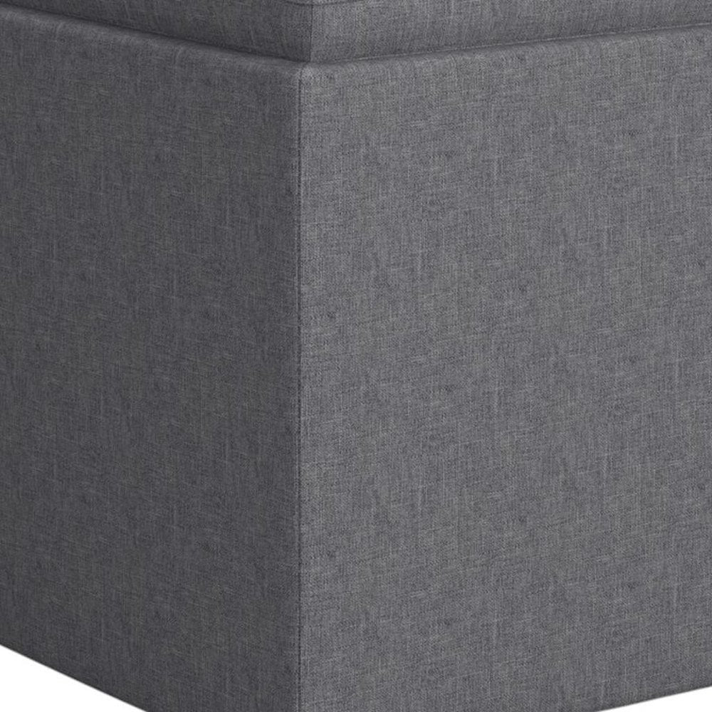 17" Slate Gray Linen Cube Ottoman With Storage HomeRoots