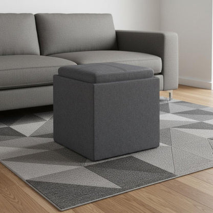 17" Slate Gray Linen Cube Ottoman With Storage HomeRoots