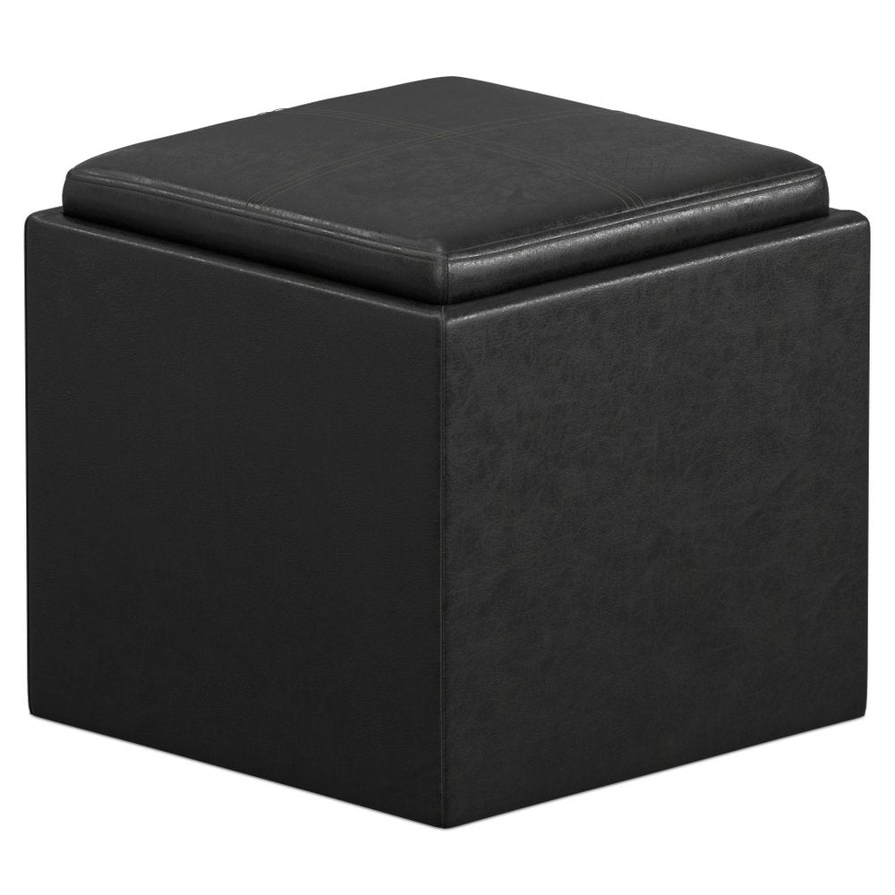 17" Brown Faux Leather Cube Ottoman With Storage HomeRoots