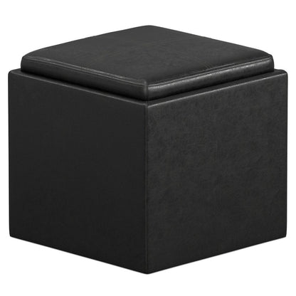 17" Brown Faux Leather Cube Ottoman With Storage HomeRoots