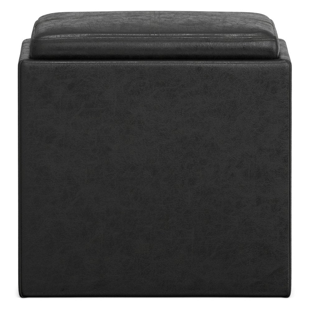 17" Brown Faux Leather Cube Ottoman With Storage HomeRoots