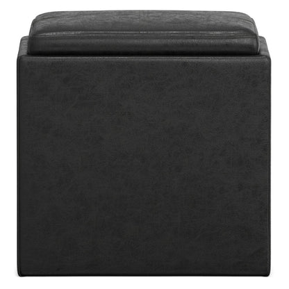 17" Brown Faux Leather Cube Ottoman With Storage HomeRoots