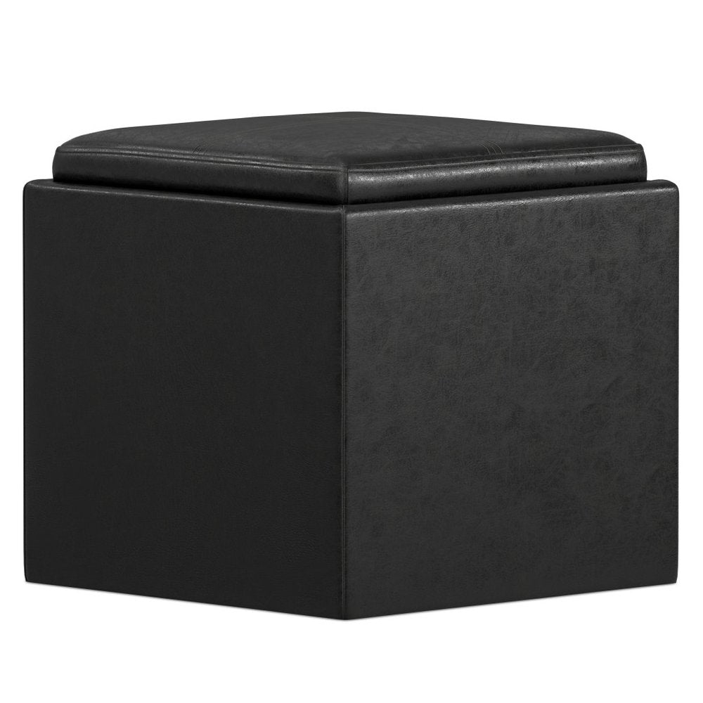 17" Brown Faux Leather Cube Ottoman With Storage HomeRoots
