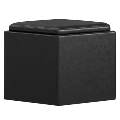 17" Brown Faux Leather Cube Ottoman With Storage HomeRoots