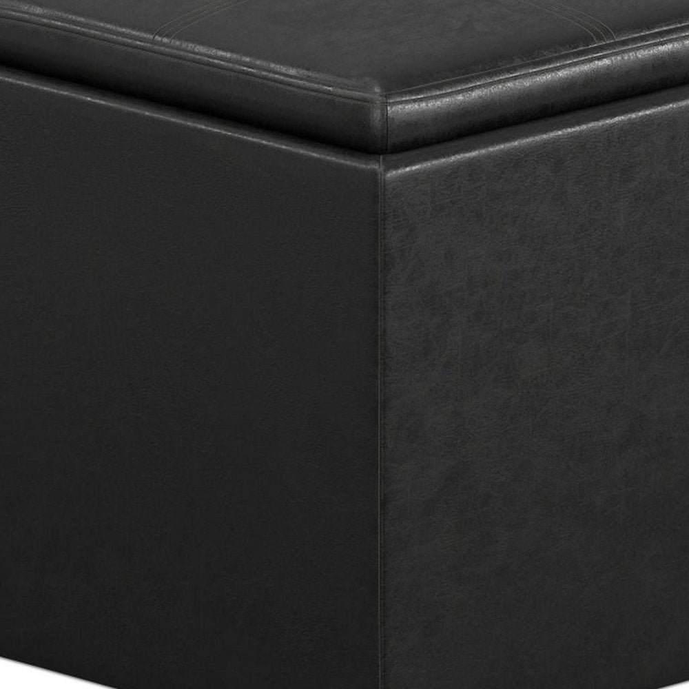 17" Brown Faux Leather Cube Ottoman With Storage HomeRoots