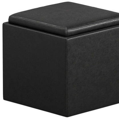 17" Brown Faux Leather Cube Ottoman With Storage HomeRoots