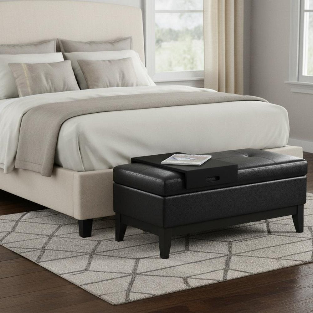 42" Cream And Dark Brown Tufted Faux Leather And Solid Wood Upholstered Storage Bedroom Stool With Flip Top HomeRoots