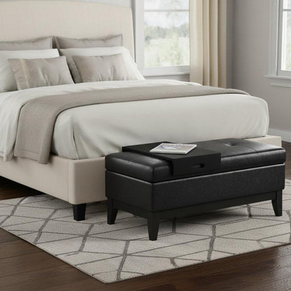 42" Cream And Dark Brown Tufted Faux Leather And Solid Wood Upholstered Storage Bedroom Stool With Flip Top HomeRoots