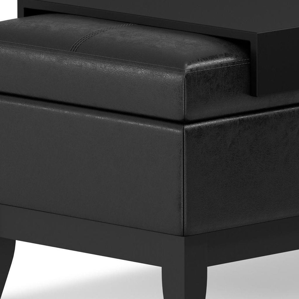 42" Cream And Dark Brown Tufted Faux Leather And Solid Wood Upholstered Storage Bedroom Stool With Flip Top HomeRoots