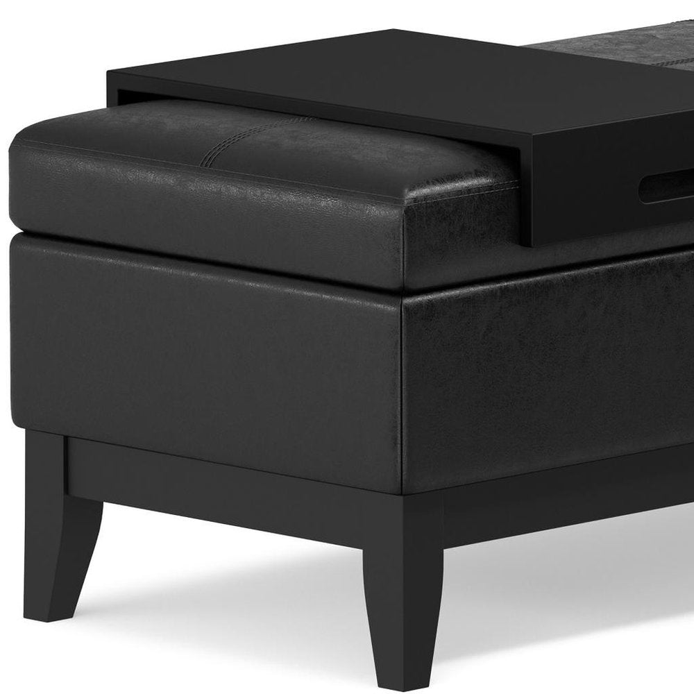 42" Cream And Dark Brown Tufted Faux Leather And Solid Wood Upholstered Storage Bedroom Stool With Flip Top — view 12
