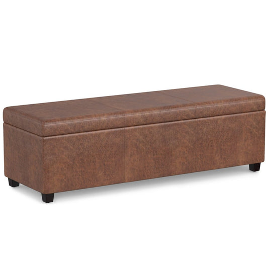 54" Dark Brown Faux Leather And Solid Wood Upholstered Storage Bench With Flip Top
