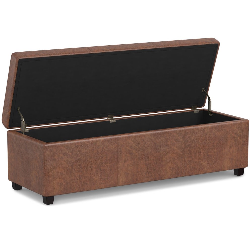 54" Dark Brown Faux Leather And Solid Wood Upholstered Storage Bench With Flip Top — view 2