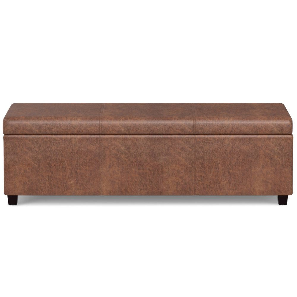 54" Saddle Brown And Dark Brown Faux Leather And Solid Wood Upholstered Storage Bench With Flip Top — view 3