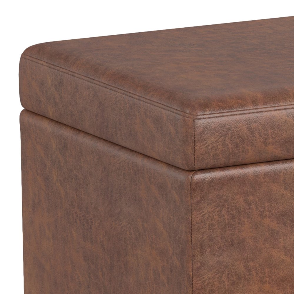 54" Saddle Brown And Dark Brown Faux Leather And Solid Wood Upholstered Storage Bench With Flip Top — view 4