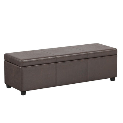 54" Dark Brown Faux Leather And Solid Wood Upholstered Storage Bench With Flip Top HomeRoots