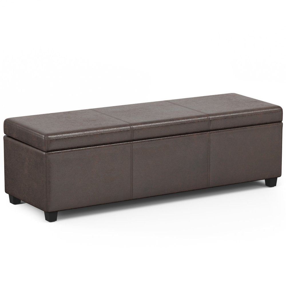 54" Dark Brown Faux Leather And Solid Wood Upholstered Storage Bench With Flip Top HomeRoots