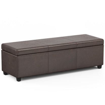 54" Saddle Brown And Dark Brown Faux Leather And Solid Wood Upholstered Storage Bench With Flip Top