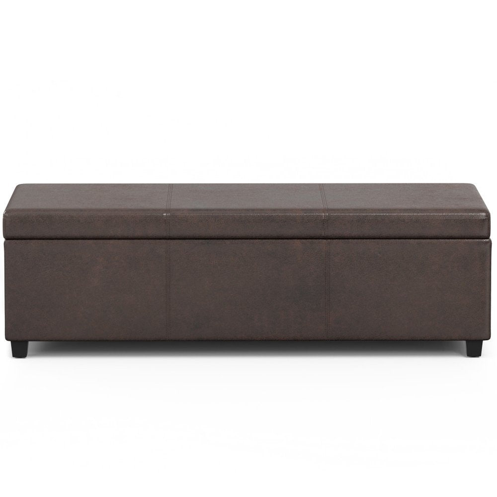 54" Saddle Brown And Dark Brown Faux Leather And Solid Wood Upholstered Storage Bench With Flip Top — view 10
