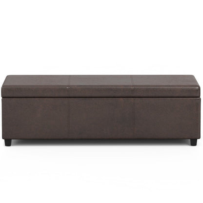 54" Saddle Brown And Dark Brown Faux Leather And Solid Wood Upholstered Storage Bench With Flip Top