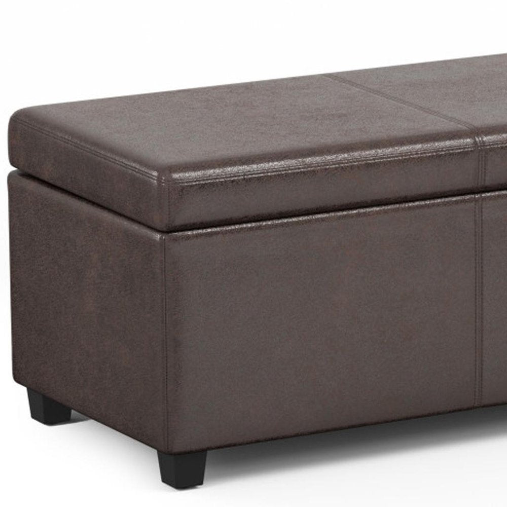 54" Saddle Brown And Dark Brown Faux Leather And Solid Wood Upholstered Storage Bench With Flip Top — view 13