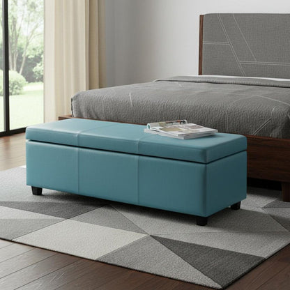 48" Aqua And Dark Brown Faux Leather Ottoman With Storage HomeRoots