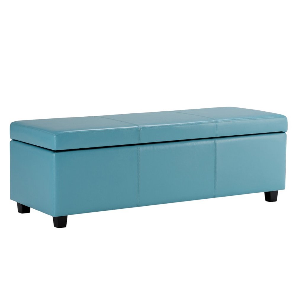 48" Aqua And Dark Brown Faux Leather Ottoman With Storage HomeRoots