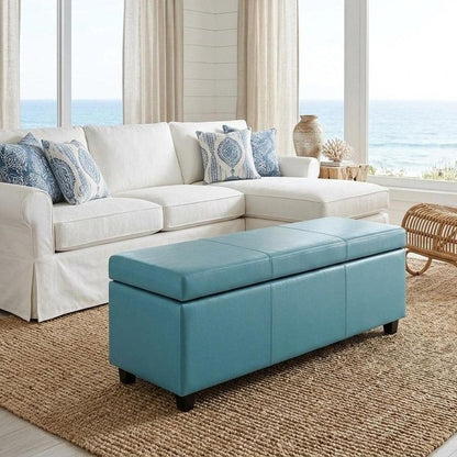 48" Aqua And Dark Brown Faux Leather Ottoman With Storage HomeRoots