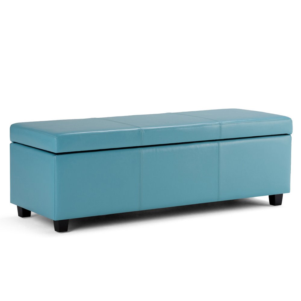 48" Aqua And Dark Brown Faux Leather Ottoman With Storage — view 1