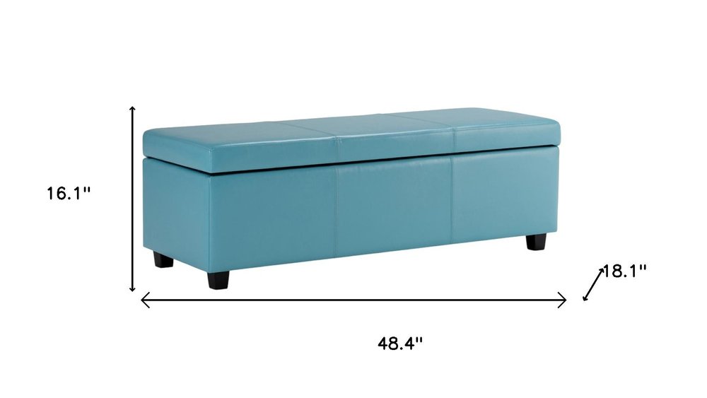 48" Aqua And Dark Brown Faux Leather Ottoman With Storage — view 7