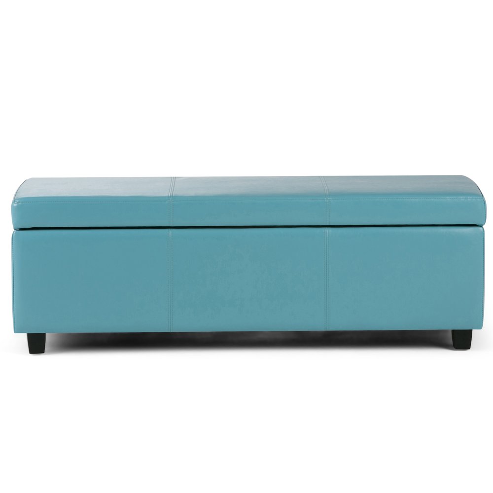 48" Aqua And Dark Brown Faux Leather Ottoman With Storage HomeRoots