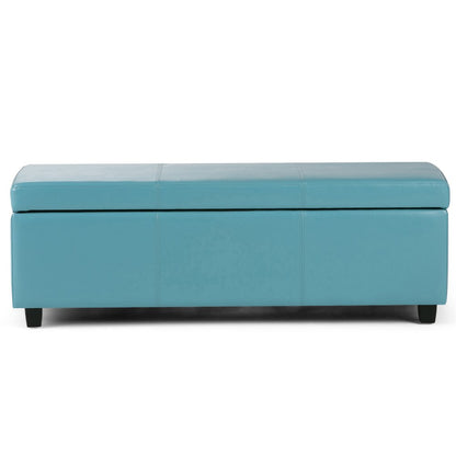 48" Aqua And Dark Brown Faux Leather Ottoman With Storage HomeRoots