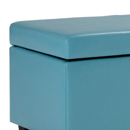 48" Aqua And Dark Brown Faux Leather Ottoman With Storage HomeRoots