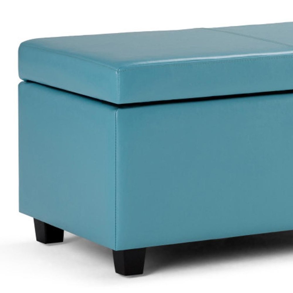 48" Aqua And Dark Brown Faux Leather Ottoman With Storage — view 4