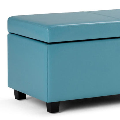 48" Aqua And Dark Brown Faux Leather Ottoman With Storage HomeRoots