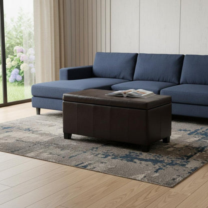 36" Dark Brown And Brown Faux Leather And Solid Wood Upholstered Storage Bench With Flip Top HomeRoots