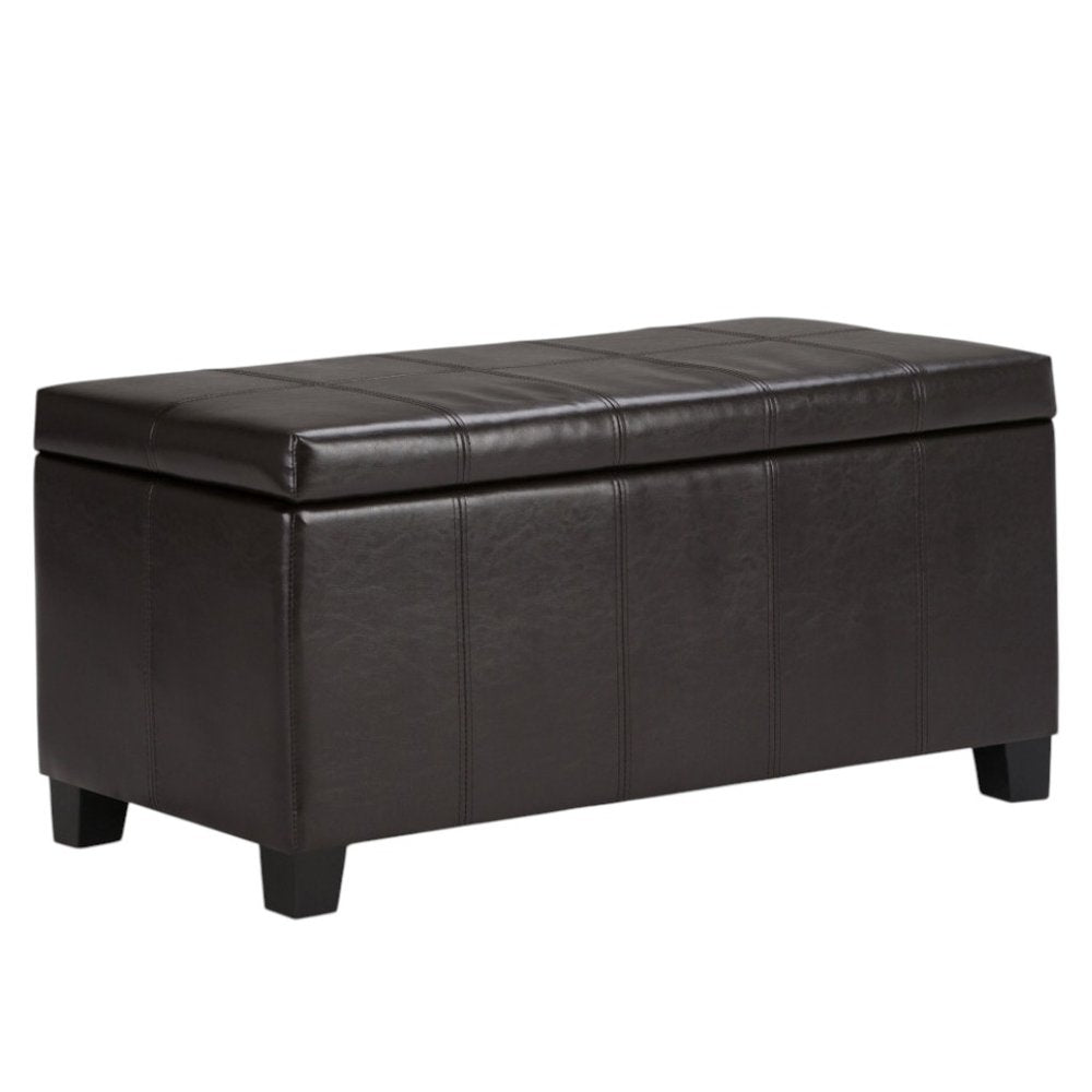 36" Dark Brown And Brown Faux Leather And Solid Wood Upholstered Storage Bench With Flip Top — view 6