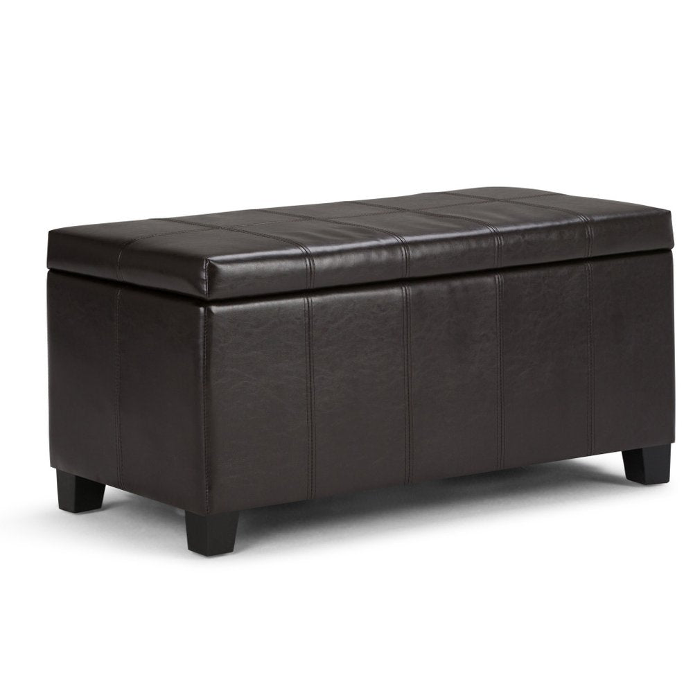 36" Dark Brown And Brown Faux Leather And Solid Wood Upholstered Storage Bench With Flip Top — view 1