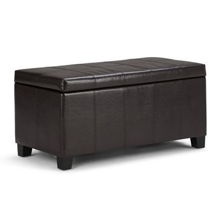 36" Dark Brown And Brown Faux Leather And Solid Wood Upholstered Storage Bench With Flip Top HomeRoots