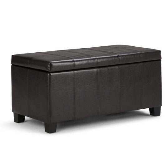 36" Dark Brown Faux Leather And Solid Wood Upholstered Storage Bench With Flip Top