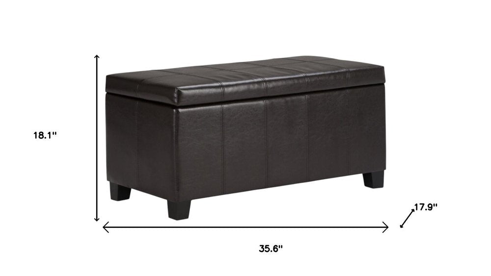 36" Dark Brown And Brown Faux Leather And Solid Wood Upholstered Storage Bench With Flip Top HomeRoots