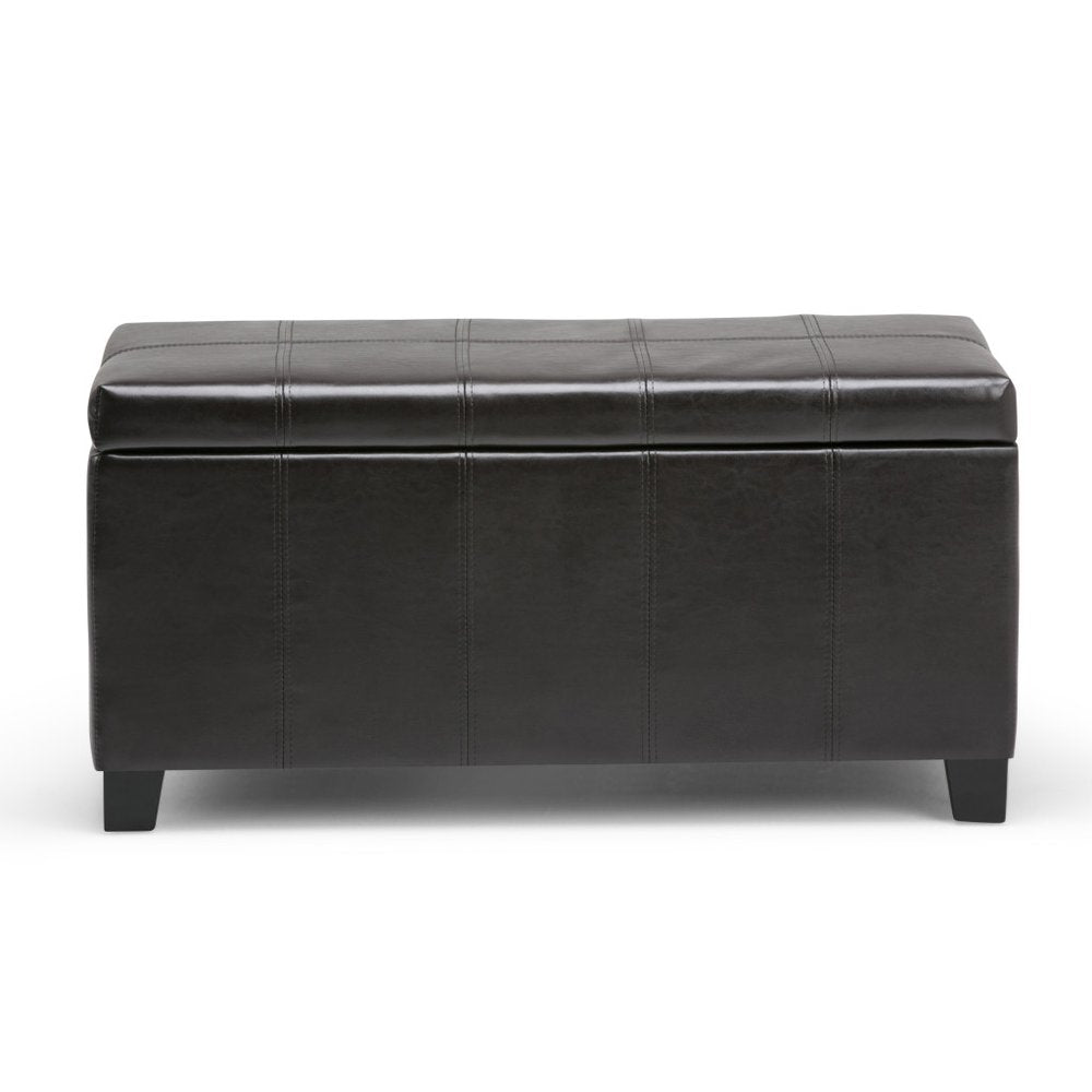 36" Dark Brown And Brown Faux Leather And Solid Wood Upholstered Storage Bench With Flip Top HomeRoots