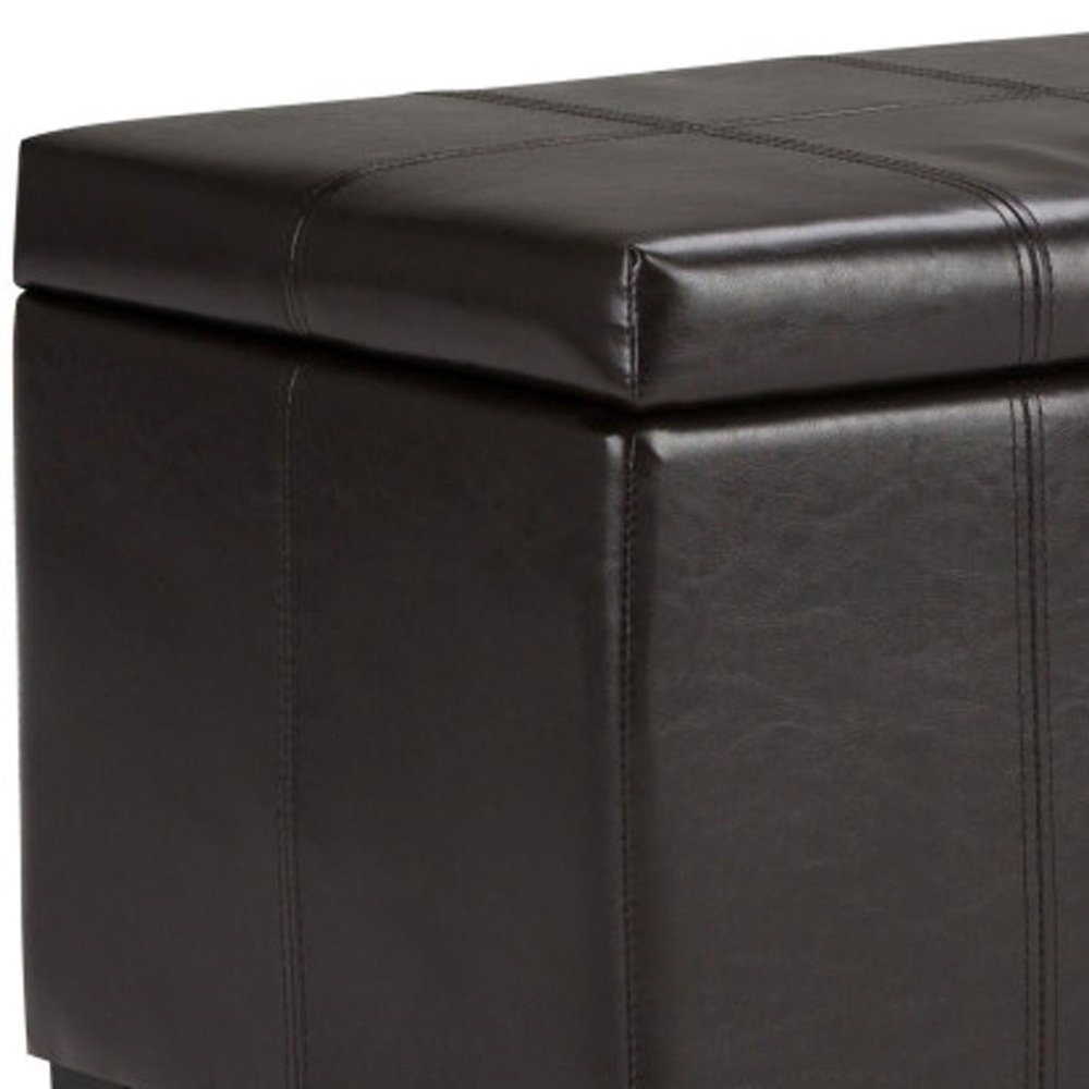 36" Dark Brown And Brown Faux Leather And Solid Wood Upholstered Storage Bench With Flip Top — view 3