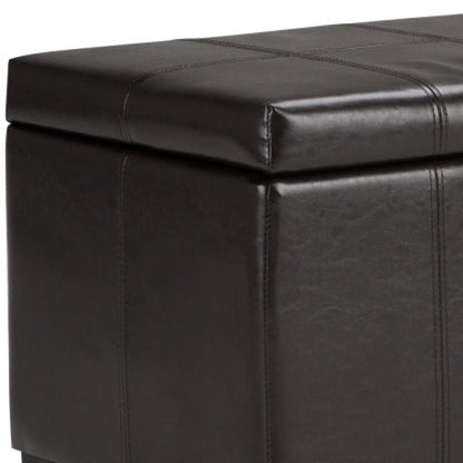 36" Dark Brown And Brown Faux Leather And Solid Wood Upholstered Storage Bench With Flip Top HomeRoots