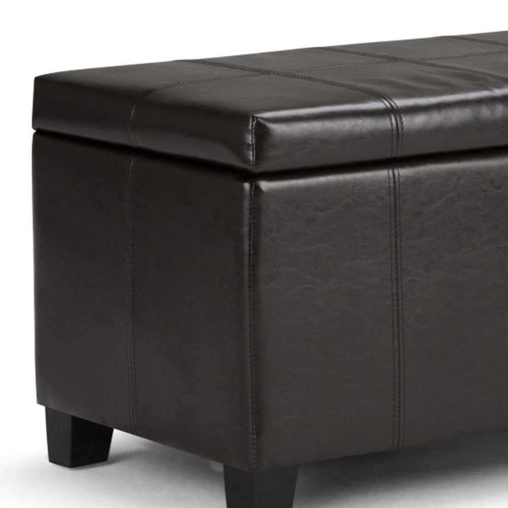 36" Dark Brown And Brown Faux Leather And Solid Wood Upholstered Storage Bench With Flip Top — view 4