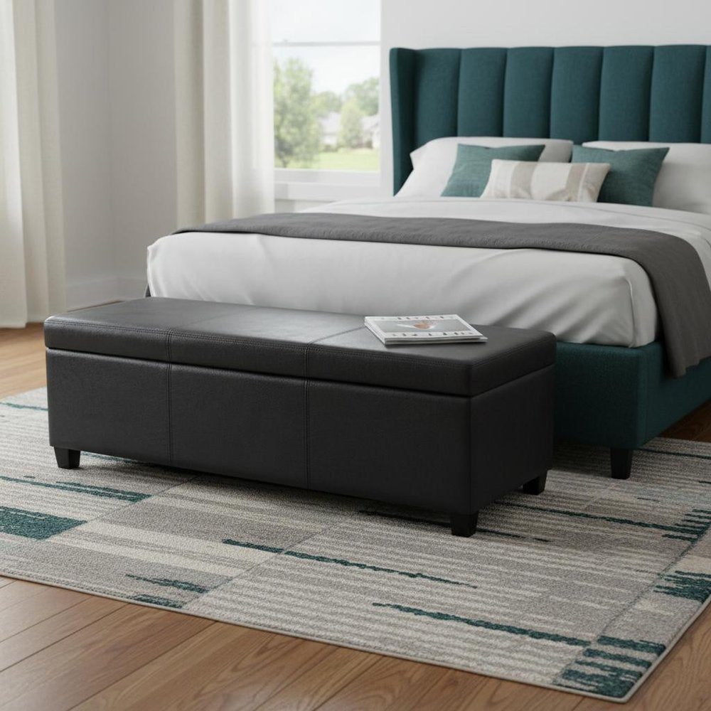 48" Aqua And Dark Brown Faux Leather Ottoman With Storage HomeRoots