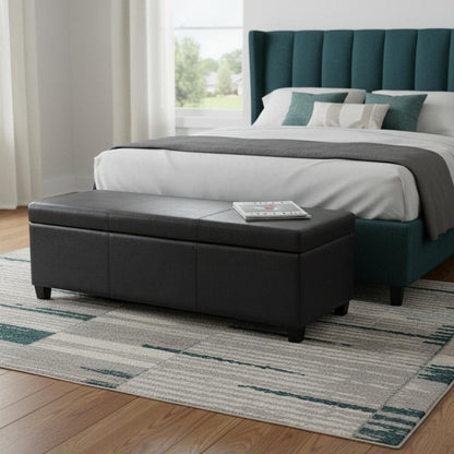 48" Aqua And Dark Brown Faux Leather Ottoman With Storage HomeRoots