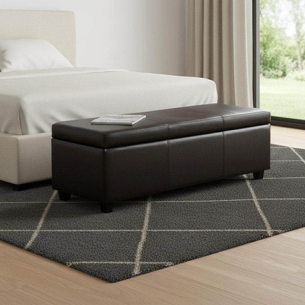 48" Dark Brown And Brown Faux Leather And Solid Wood Upholstered Storage Bench With Flip Top — view 6