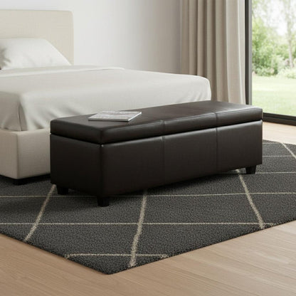 48" Dark Brown And Brown Faux Leather And Solid Wood Upholstered Storage Bench With Flip Top HomeRoots