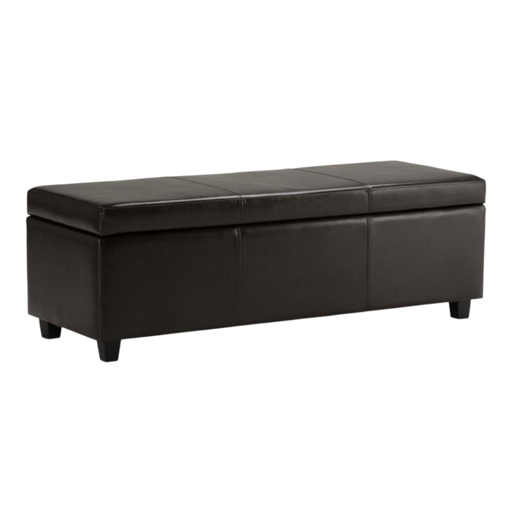 48" Dark Brown And Brown Faux Leather And Solid Wood Upholstered Storage Bench With Flip Top HomeRoots